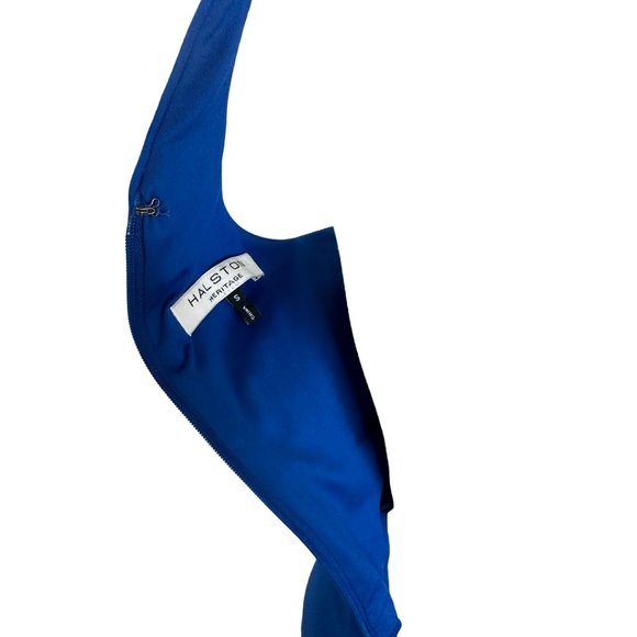 HALSTON HERITAGE Blue Asymmetrical Strap Dress Size Small - Picture 4 of 6